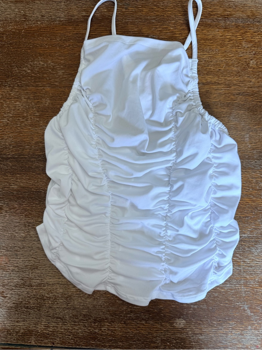 Free People White Ruched Spaghetti-Strap Tank